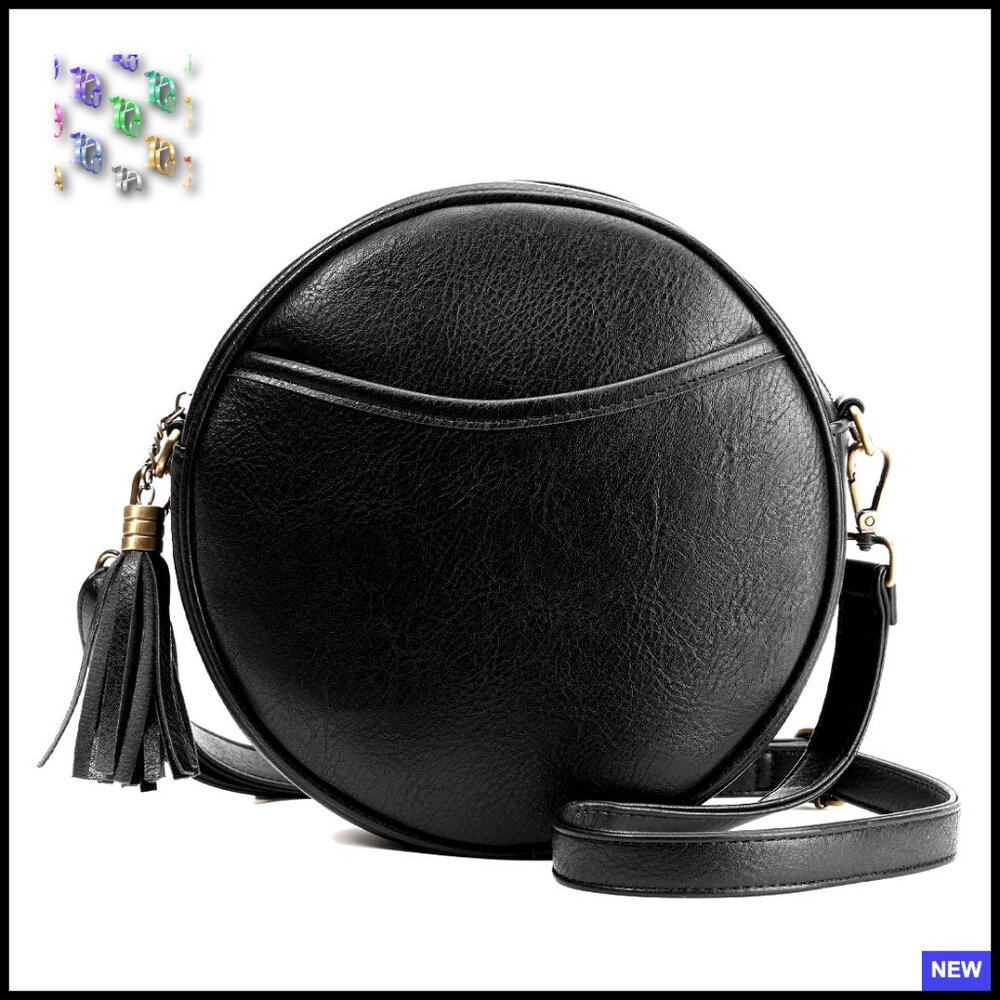 Round Vegan Leather Crossbody Bag Small Purse Trendy Designer Shoulder Bag